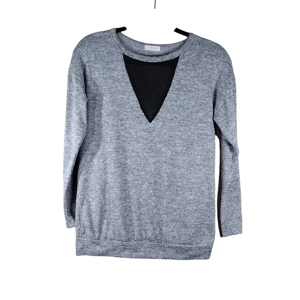 Tiny Willow Gray V-Neck Fall Winter Casual Comfy Stretch Long Sleeve Tee Shirt